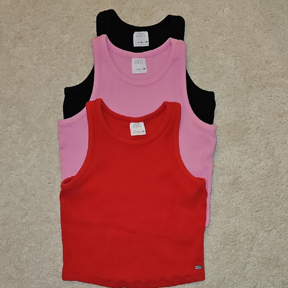 Zara Girls 3 Piece Ribbed Racerback Tank Size 11-12